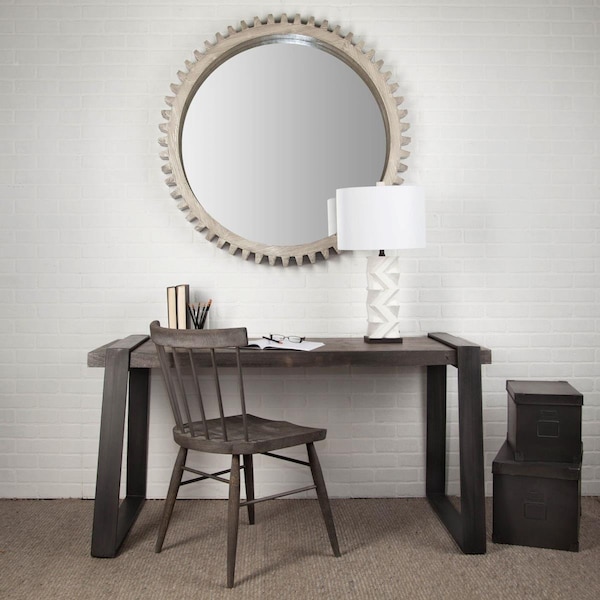 Palacedesigns 44 in. Round Wood Frame Wall Mirror Silver PA3084799 - main